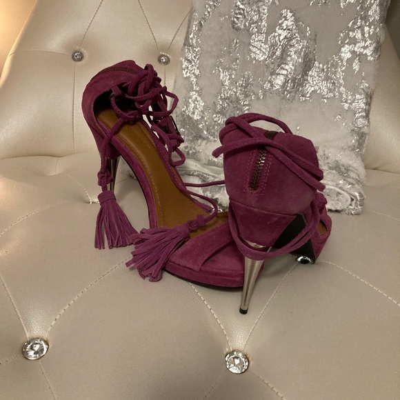 NEW Colin Stuart Suede Fuchsia Ankle Tie Heeled Sandals Size 11M - Picture 5 of 10